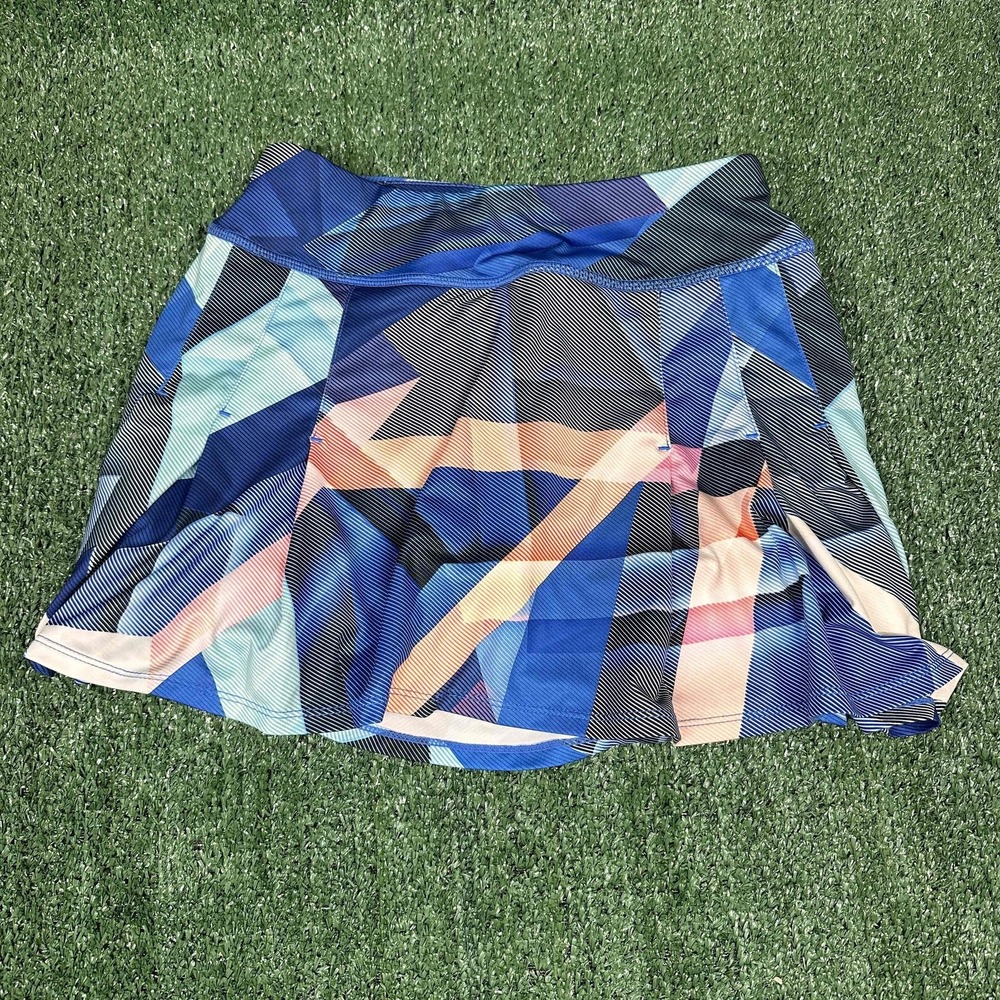 Athleta Geometric Pleated Blue Tennis Skirt Womens Size Extra Small
